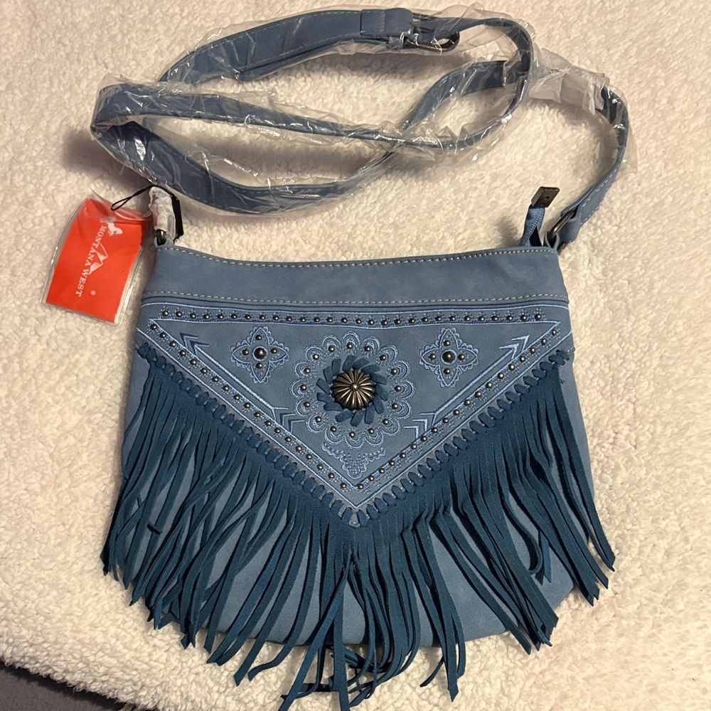 Montana West Blue Crossbody Bag with Fringe